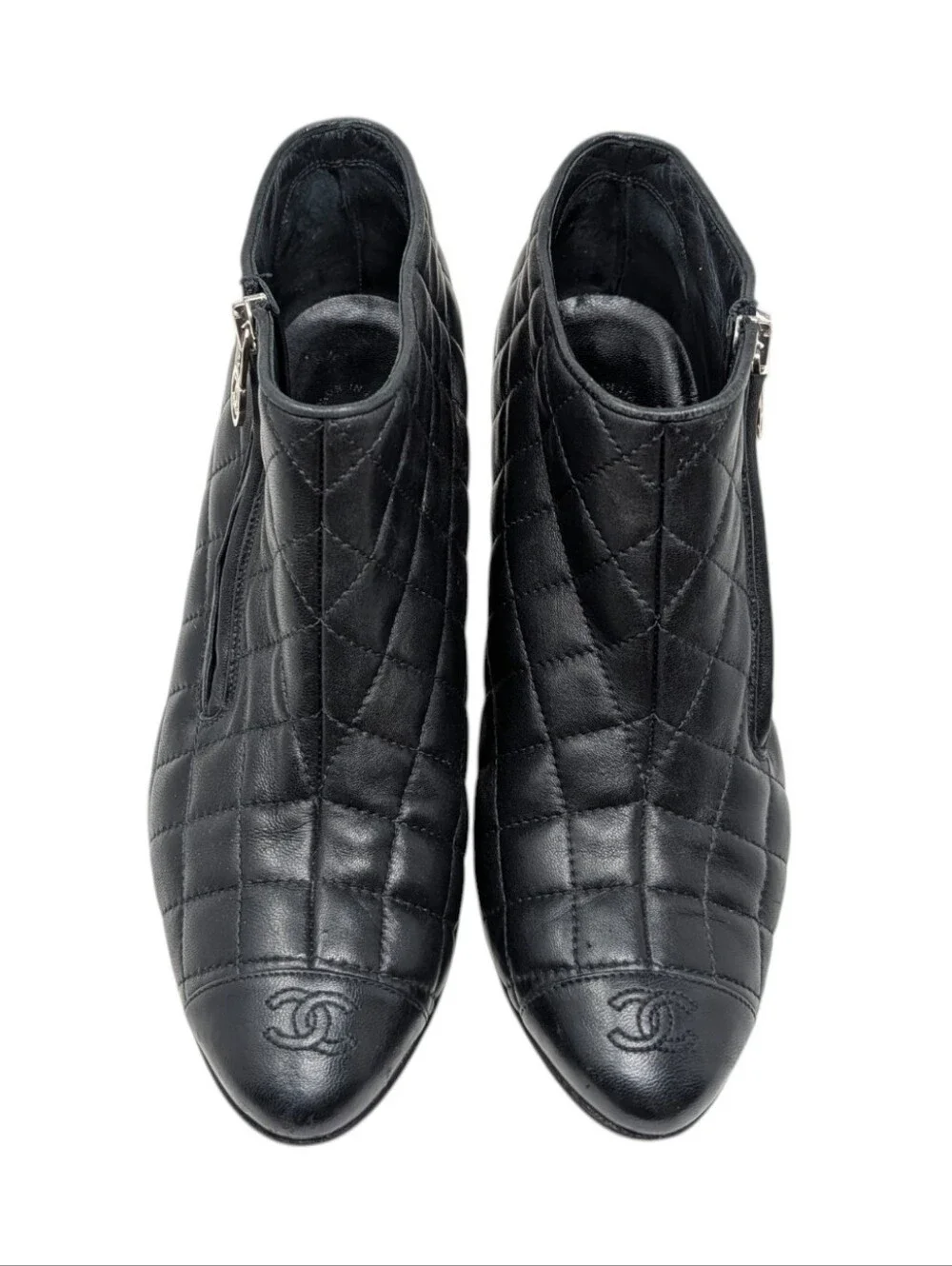 Chanel Black Quilted Leather Interlocking CC Heeled Bootie Boot Size EU 39